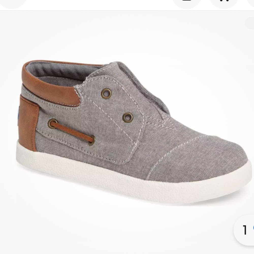 Toms Bimini High Top Chambray Grey Kids Sneakers Size 8